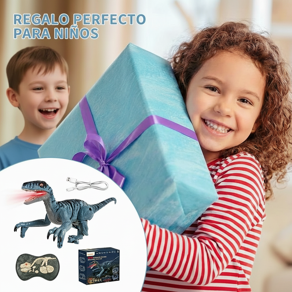 Dinosaurio Teledirigido para Niños – Movimiento Realista, Sonidos y Luz LED