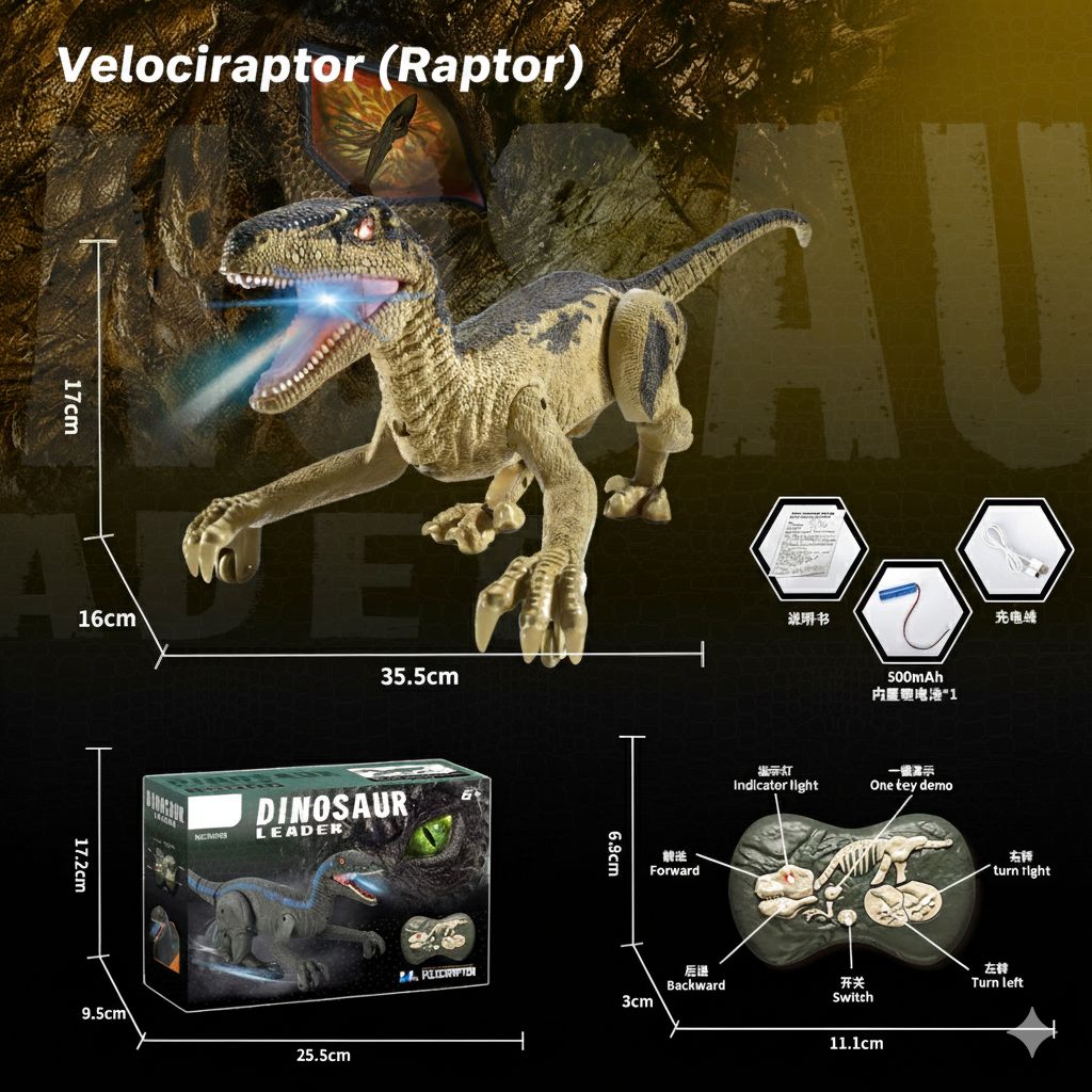 Dinosaurio Teledirigido para Niños – Movimiento Realista, Sonidos y Luz LED